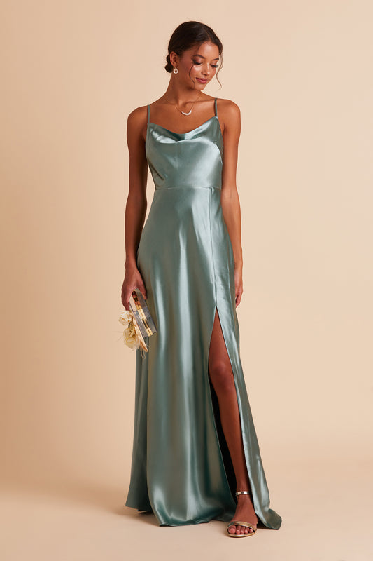 Lisa Long Satin Bridesmaid Dress in Sea ...